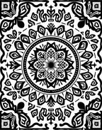 Graphic Mandala Flower Black White Rug