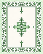 Ornate Green Floral Border Design Rug