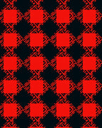 Red Black Interlocking Square Pattern Rug