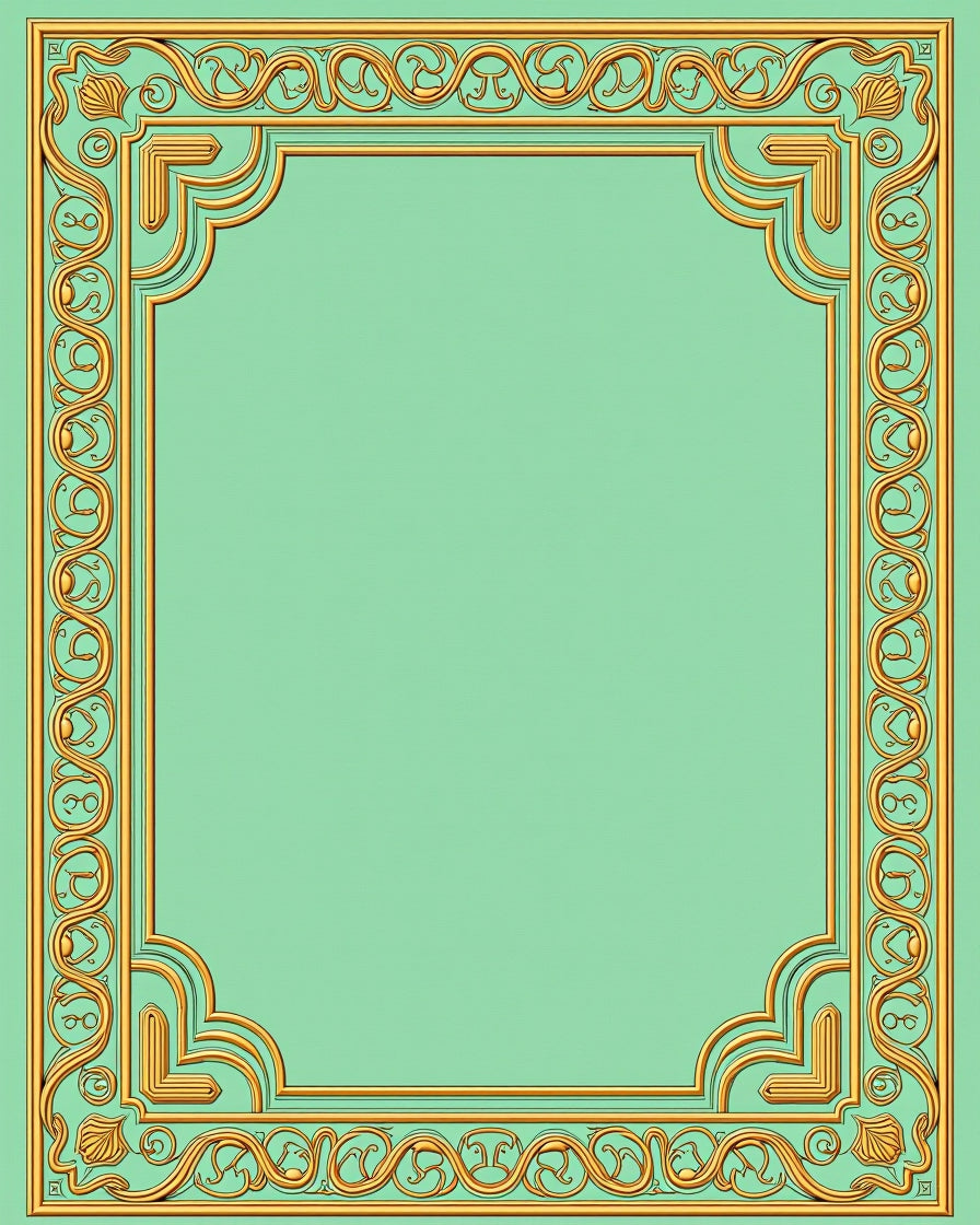 Ornate Gold Mint Scroll Border Rug