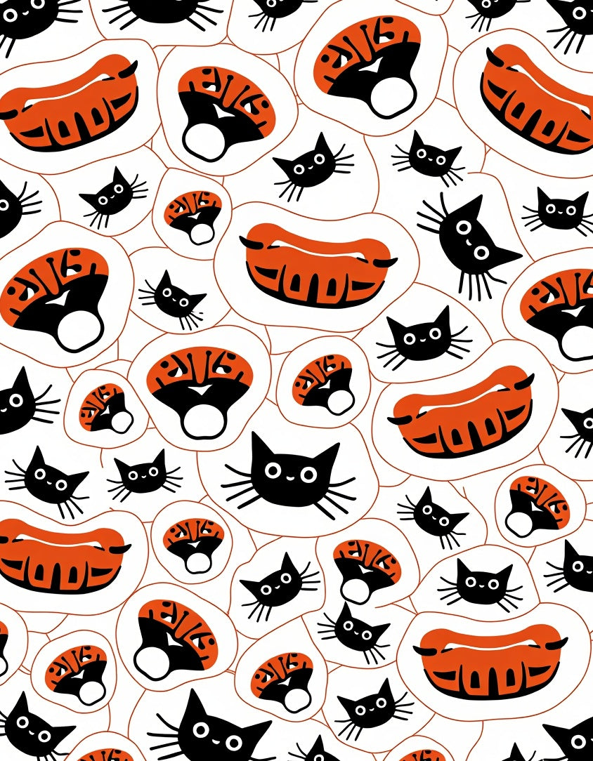 Whimsical Black Cats Orange Shapes Rug