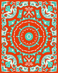 Ornate Teal White Mandala Design Rug