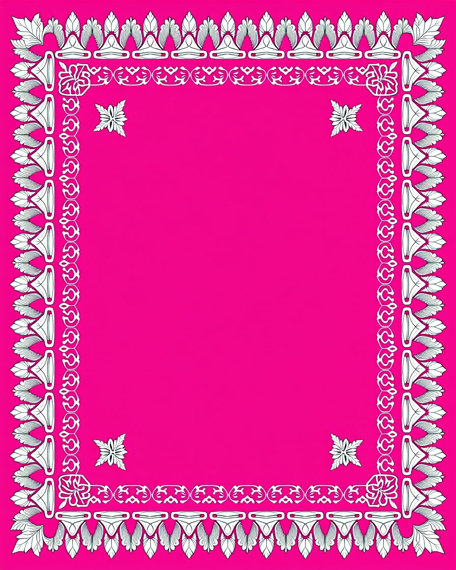 Ornate Pink Floral Leaf Border Rug