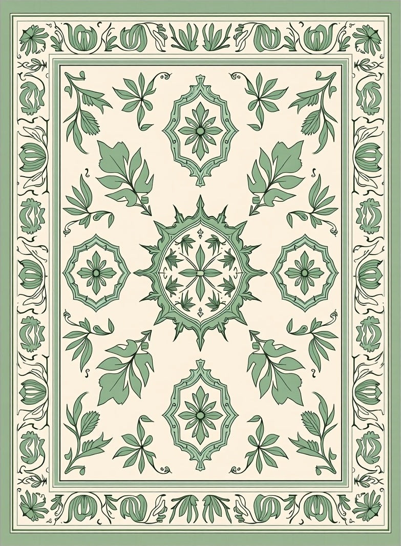 Sage Green Floral Mandala Patterned Rug