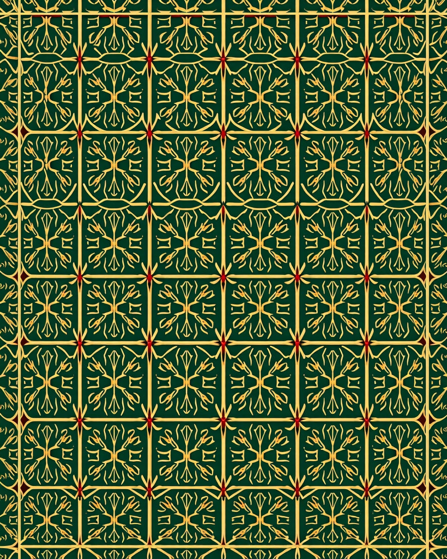Emerald Gold Art Deco Grid Rug