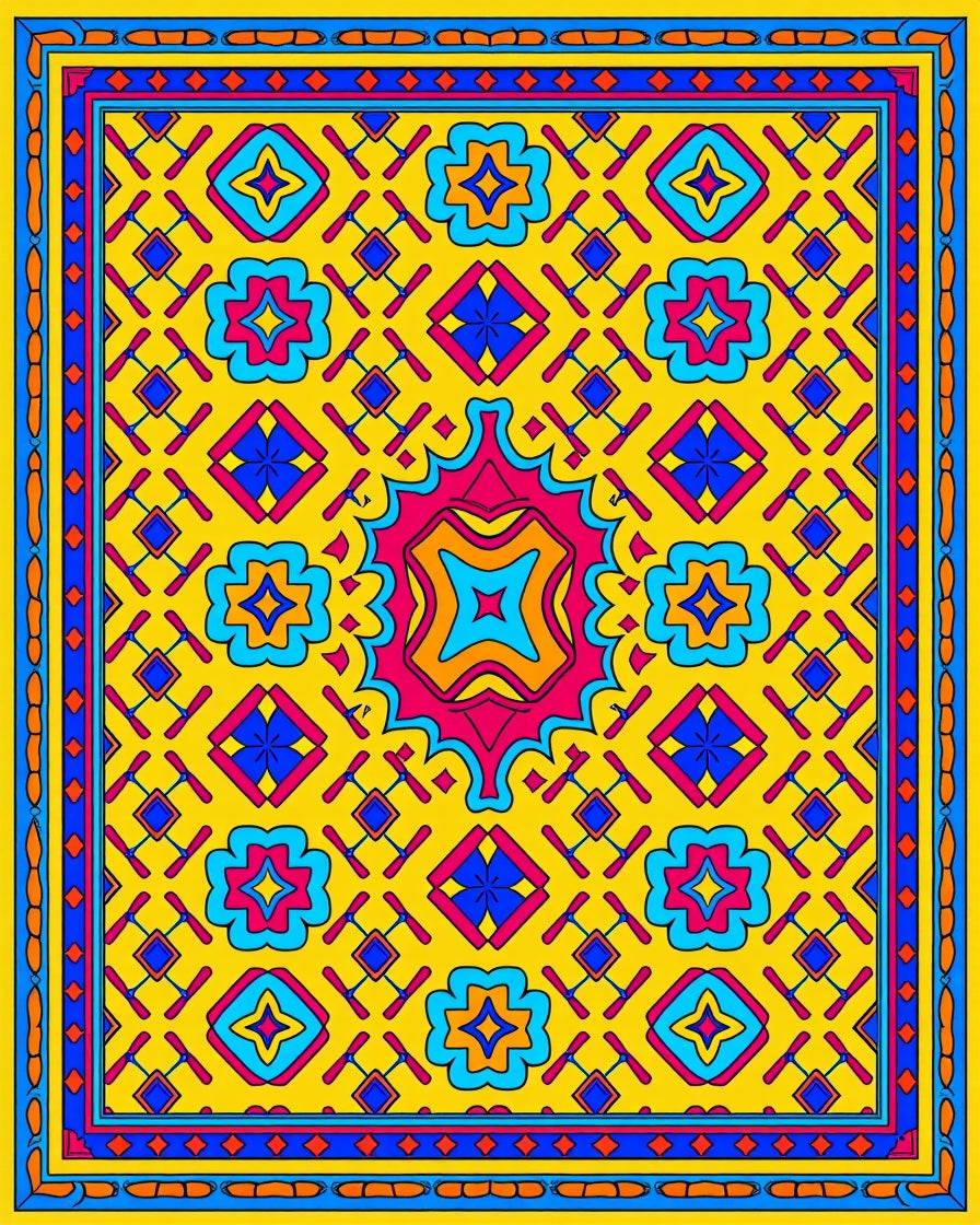 Vibrant Yellow Geometric Floral Pattern Rug