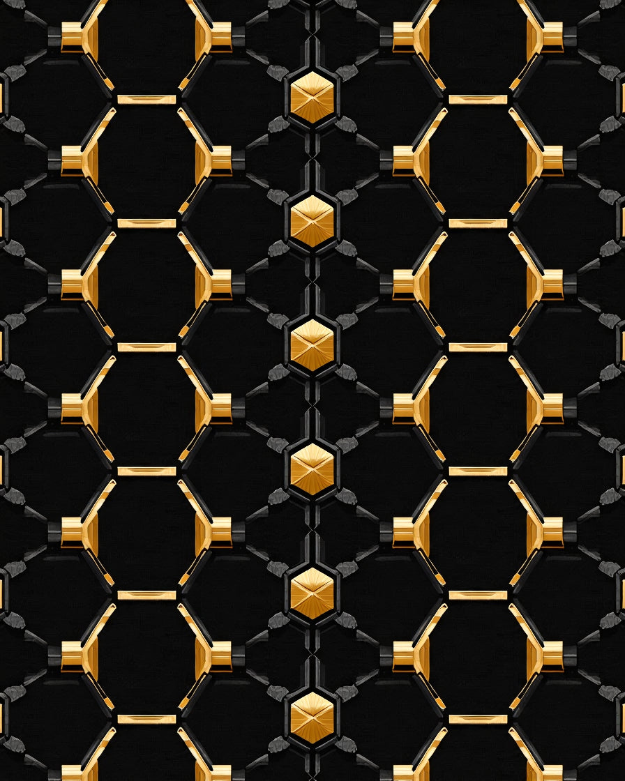 Black Gold Hexagonal Geometric Pattern Rug