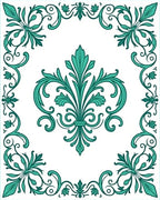 Teal Floral Scroll Border Design Rug