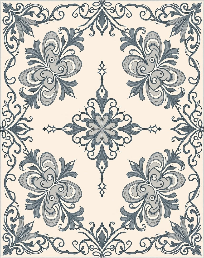 Elegant Floral Swirl Design Rug