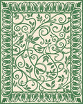 Elegant Green Vine Scrollwork Pattern Rug