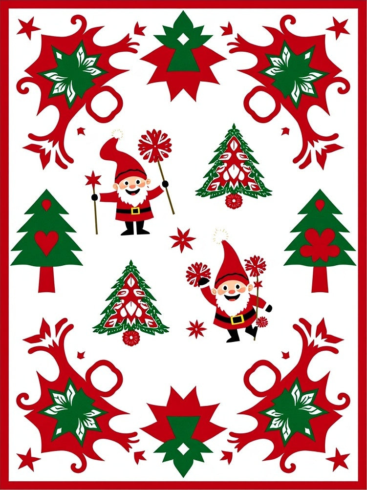 Whimsical Red Green Gnome Christmas Trees Rug