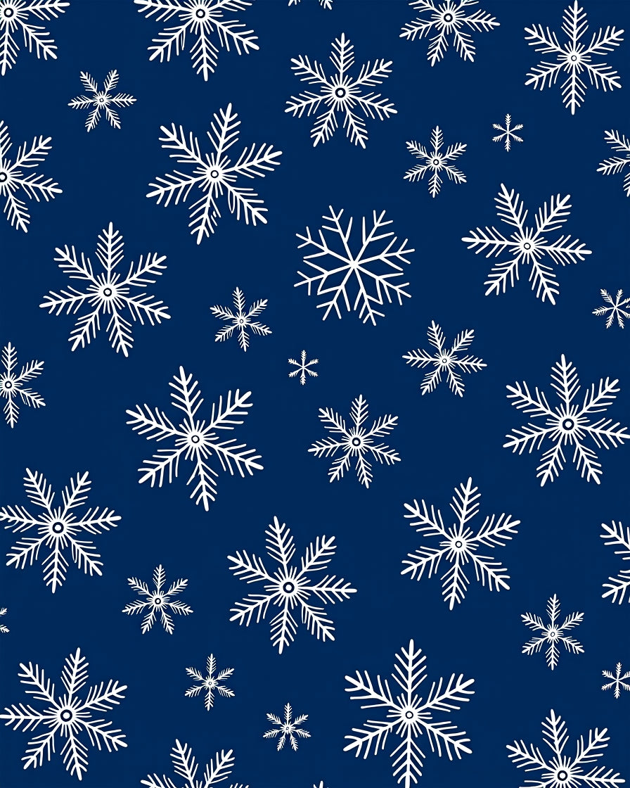 White Snowflake Patterned Dark Blue Rug