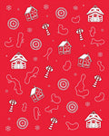 Red Folk Motif Houses Snowflakes Rug