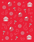 Red Folk Motif Houses Snowflakes Rug