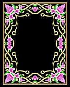 Pink Rose Swirl Floral Border Design Rug