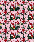 Whimsical Gnomes Festive Christmas Trees Pink Rug