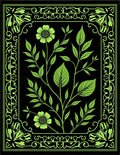 Neon Green Floral Botanical Frame Rug