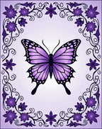 Purple Butterfly Floral Vine Design Rug