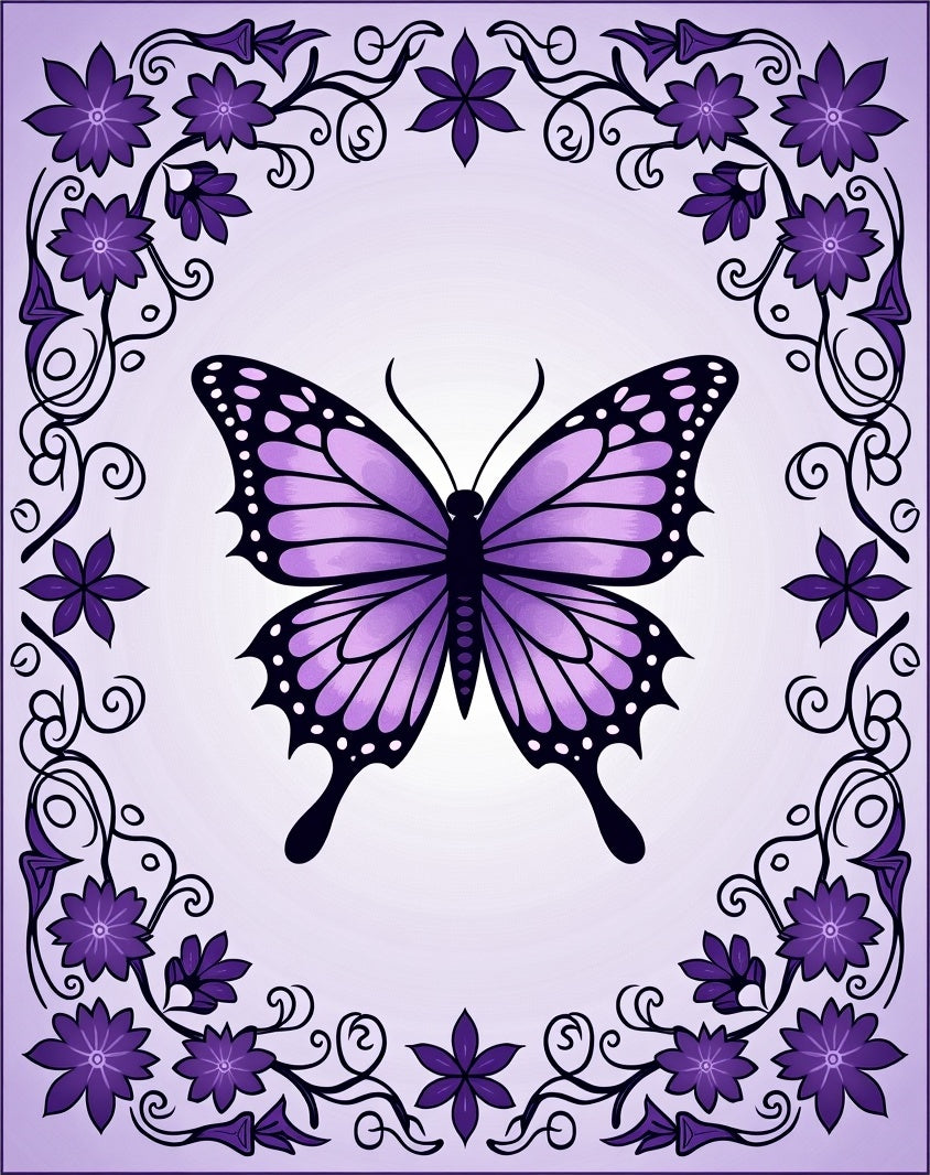 Purple Butterfly Floral Vine Design Rug
