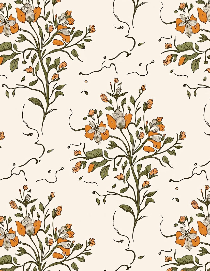 Vintage Floral Sketch Vines Rug