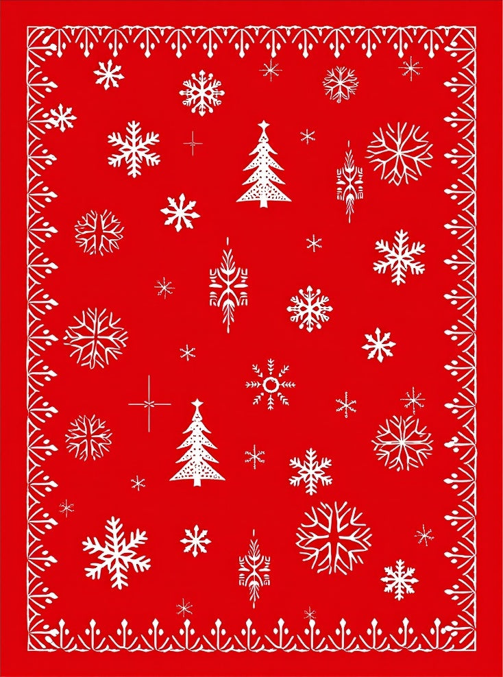 Classic Red Snowflakes Tree Pattern Rug