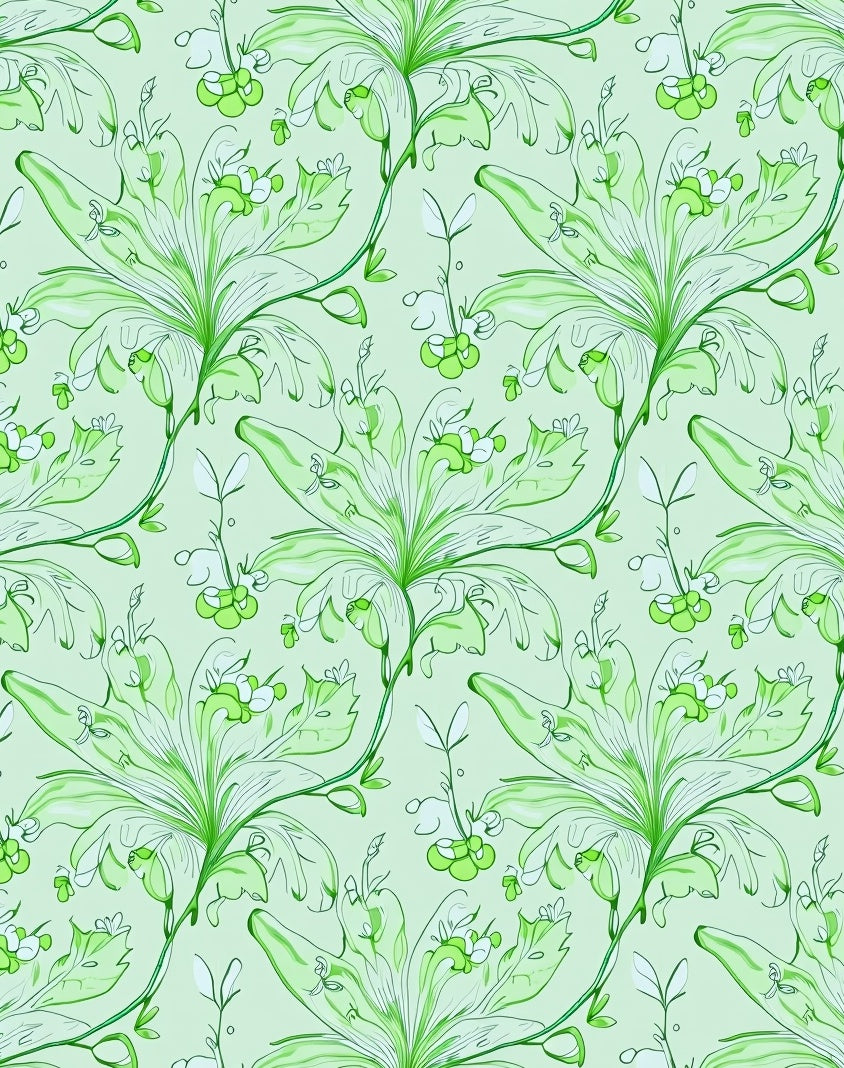 Elegant Green Floral Swirls And Leaves Rug