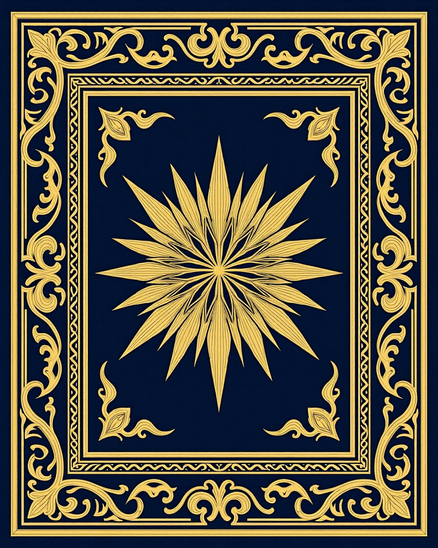 Golden Starburst Intricate Border Rug