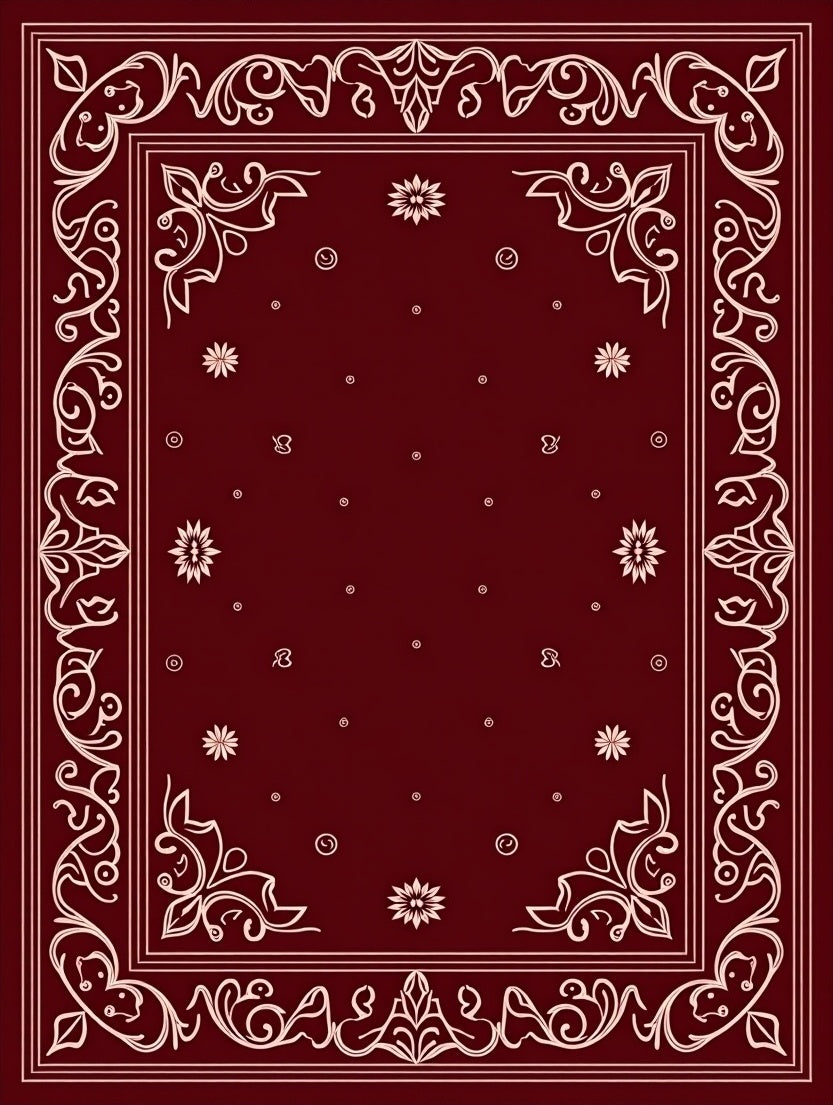 Classic Floral Bordered Red Rug