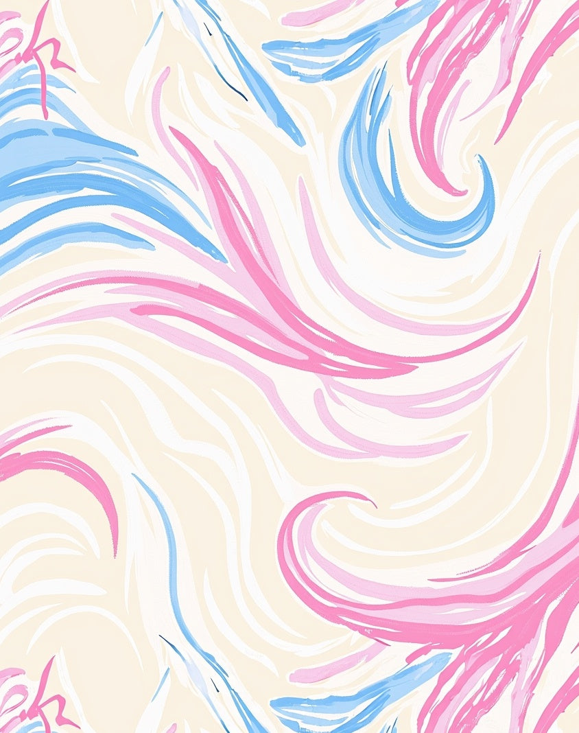 Abstract Swirls Pink Blue Cream Rug