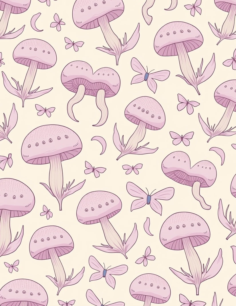 Whimsical Pink Mushroom And Butterfly Pattern Rug
