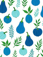 Blue Botanical Fruit Leaf Pattern Rug