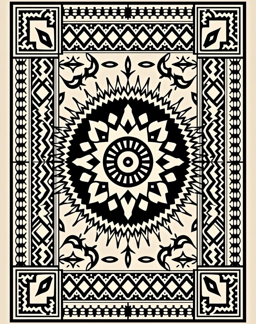 Tribal Geometric Sunburst Medallion Rug