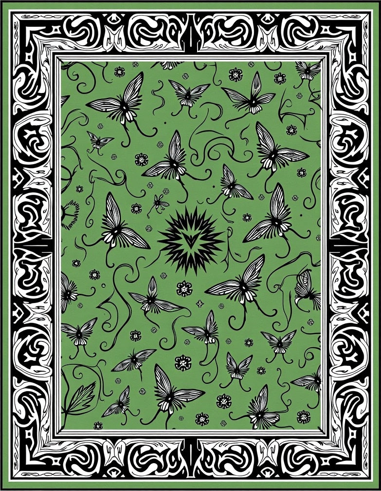 Whimsical Butterfly Floral Border Design Rug