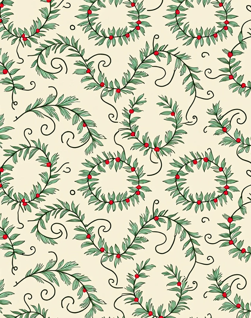 Green Leafy Vine With Red Berries Pattern Rug