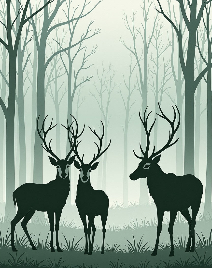Misty Forest Deer Silhouette Design Rug