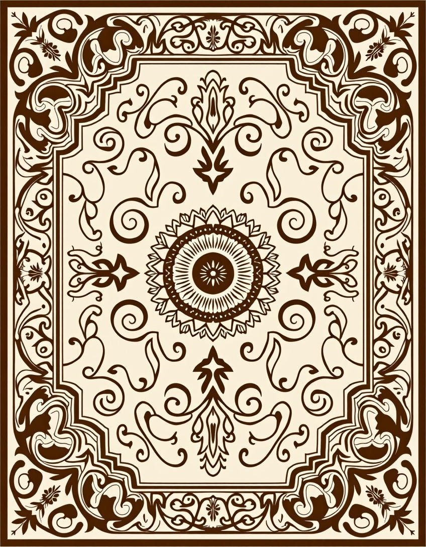 Rich Brown Scrolled Floral Pattern Rug