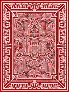 Intricate Red White Maze Design Rug