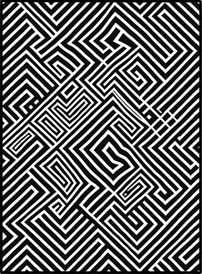 Abstract Black White Geometric Maze Rug