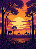 African Sunset Wildlife Scene Rug