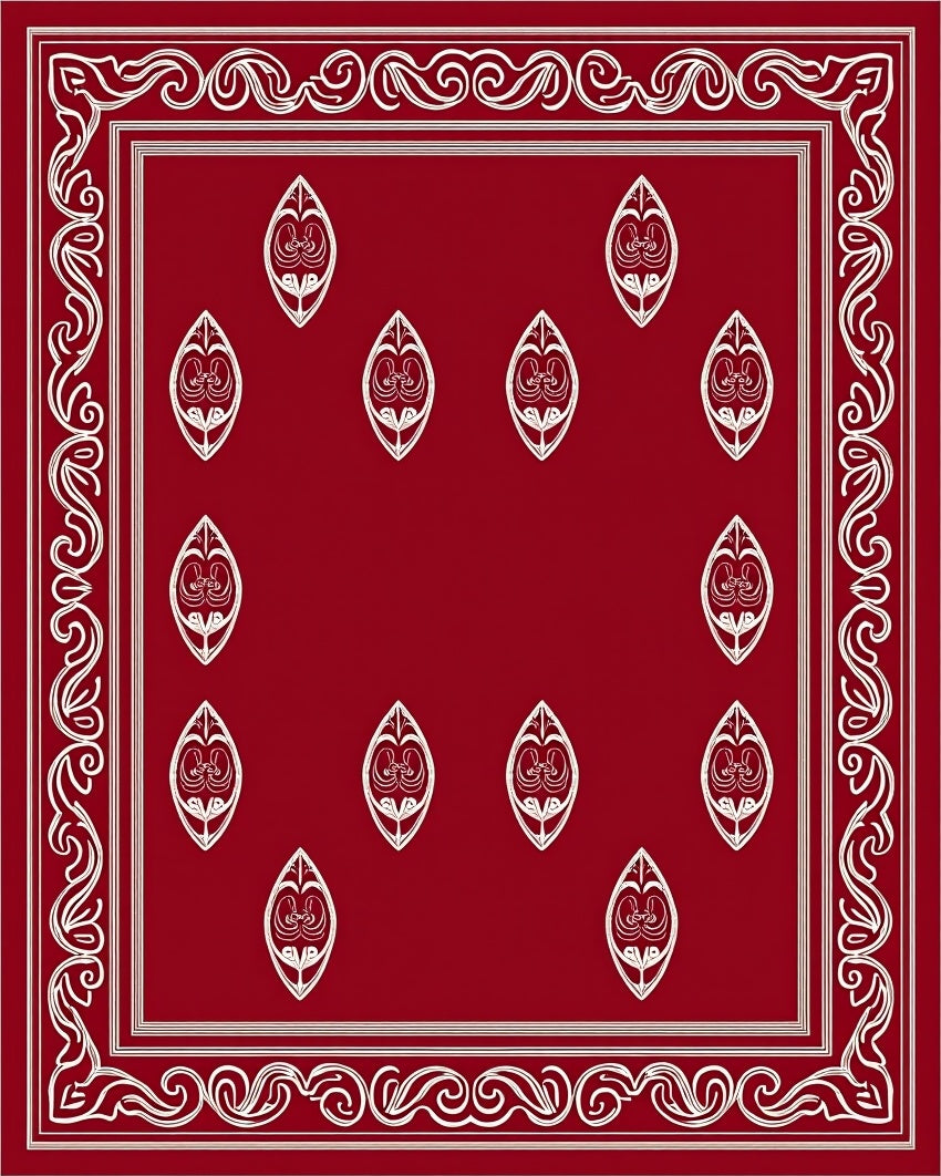 Crimson Oval Motif With Border Design Rug