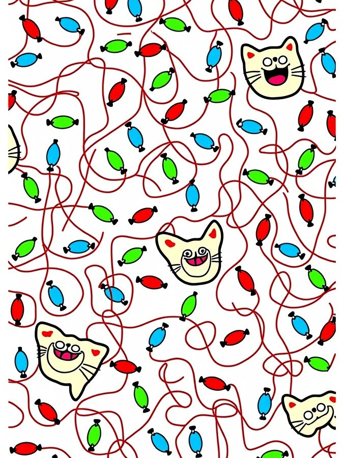 Whimsical Cat Heads And Candy Pattern Rug