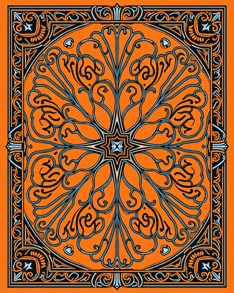 Ornamental Fiery Starburst Pattern Rug