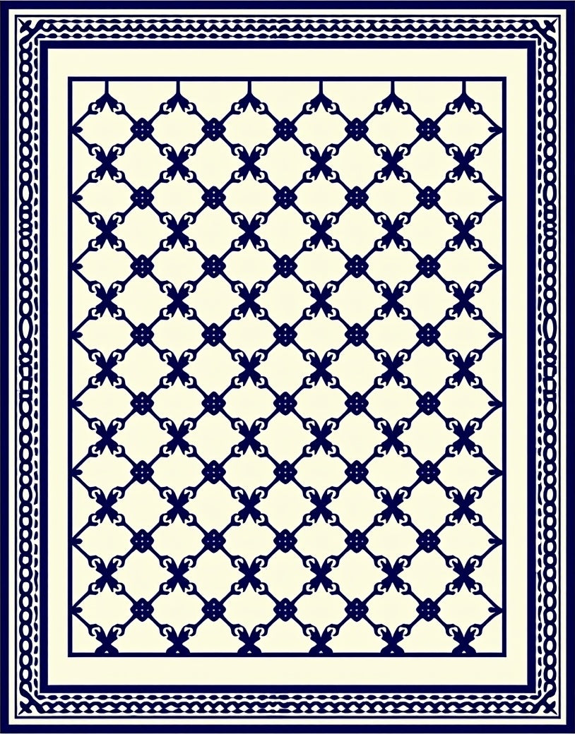 Royal Blue Lattice Pattern Frame Rug