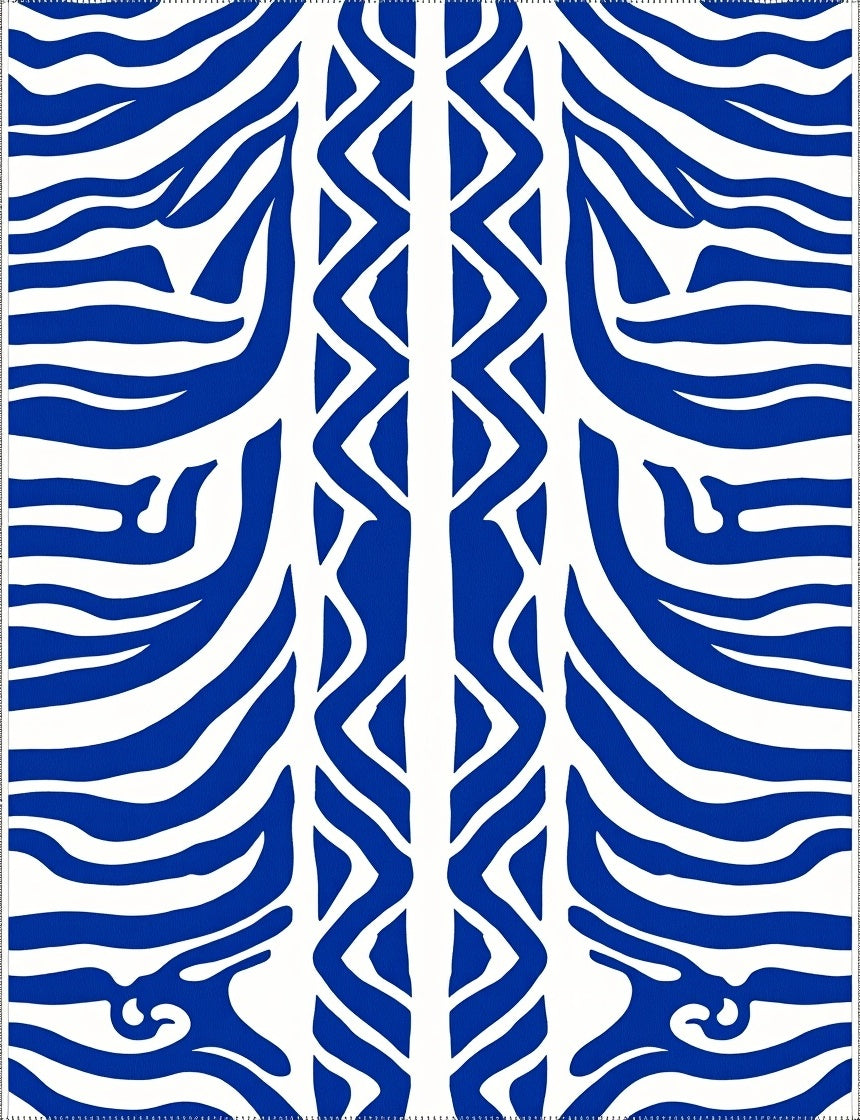 Bold Blue White Abstract Stripe Rug