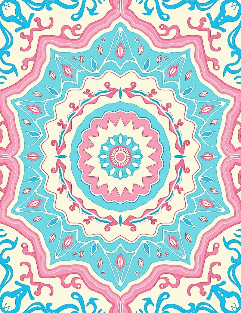 Soft Pink Blue Mandala Garden Rug
