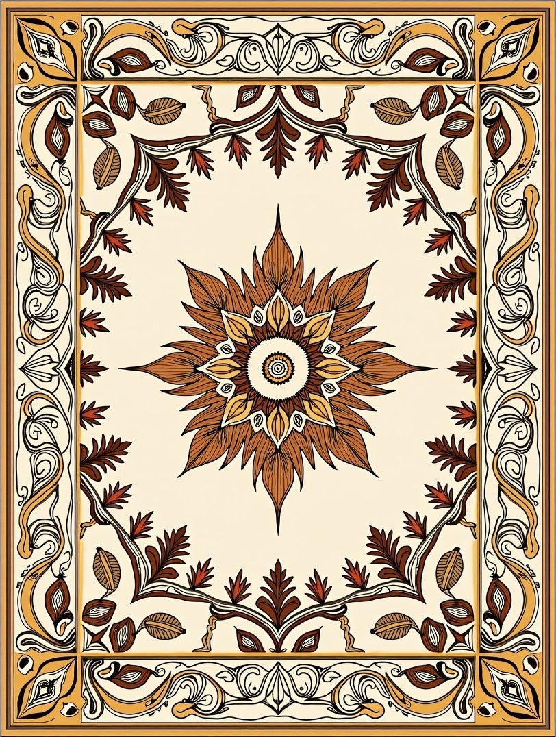 Elegant Earth Tones Floral Medallion Rug