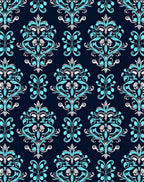 Classic Cyan Flourish Pattern Rug