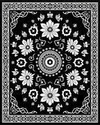 Floral Mandala Patterned Black White Rug