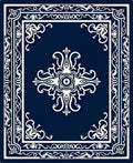 Elegant Ornate White Floral Dark Blue Rug