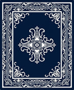Elegant Ornate White Floral Dark Blue Rug